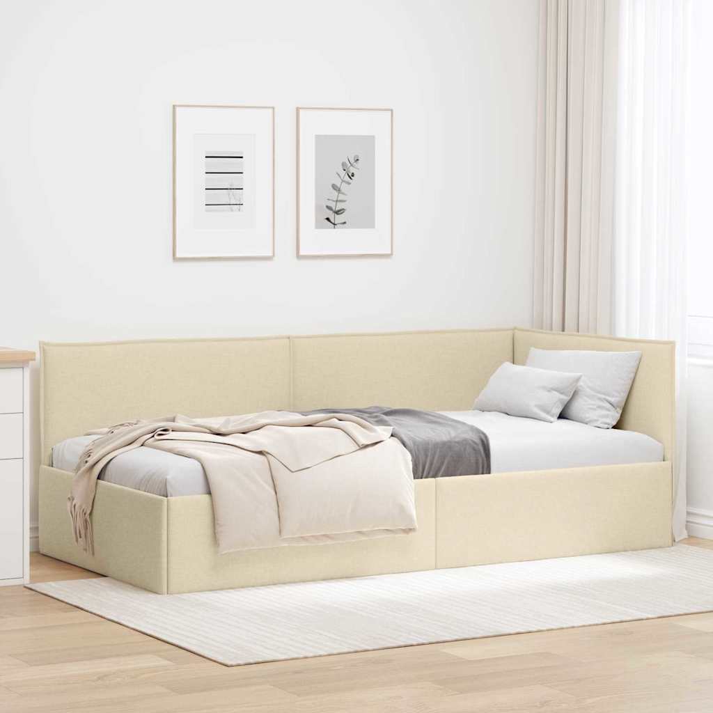 Estructura de cama en esquina Crema 80 x 200 cm tela