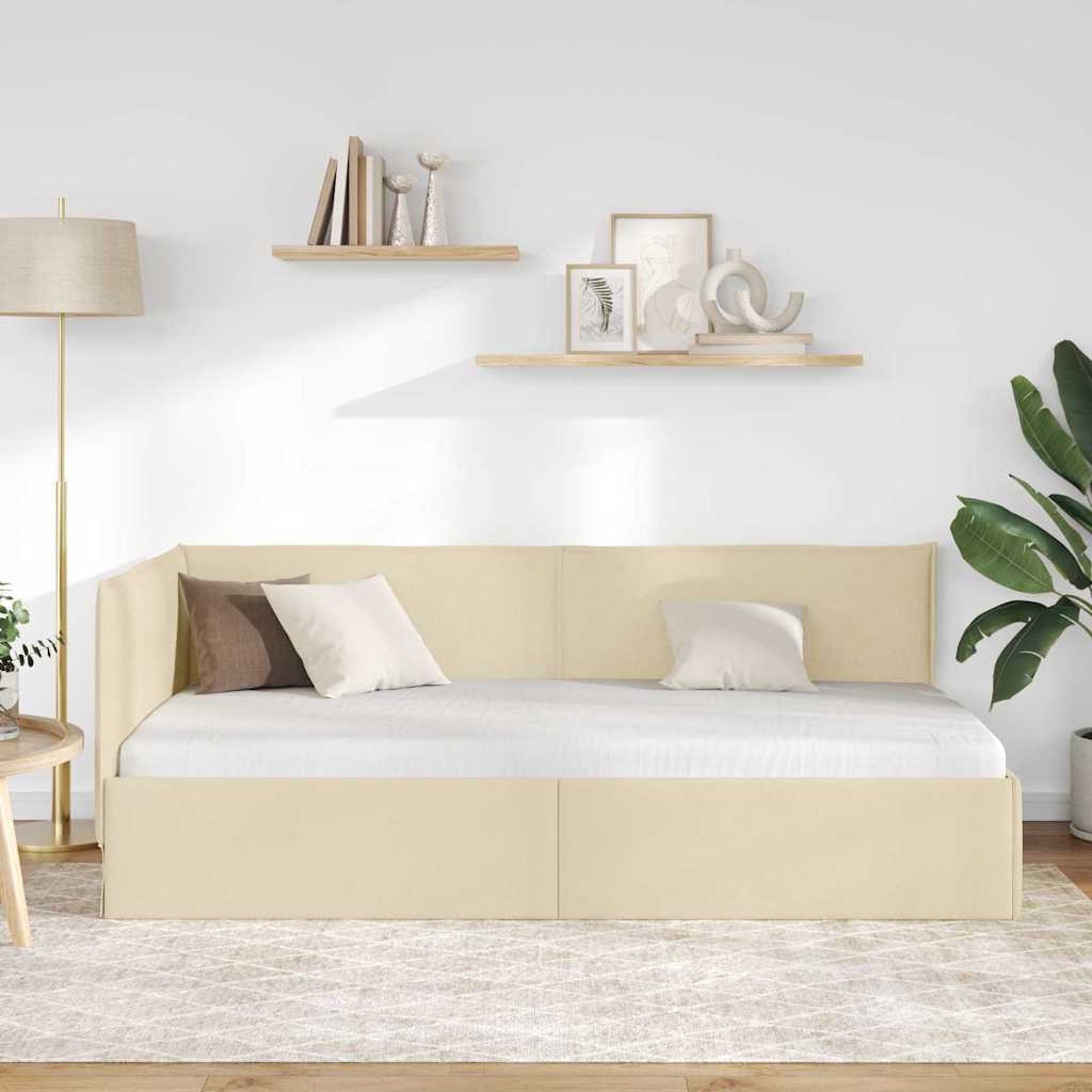 Estructura de cama en esquina Crema 80 x 200 cm tela