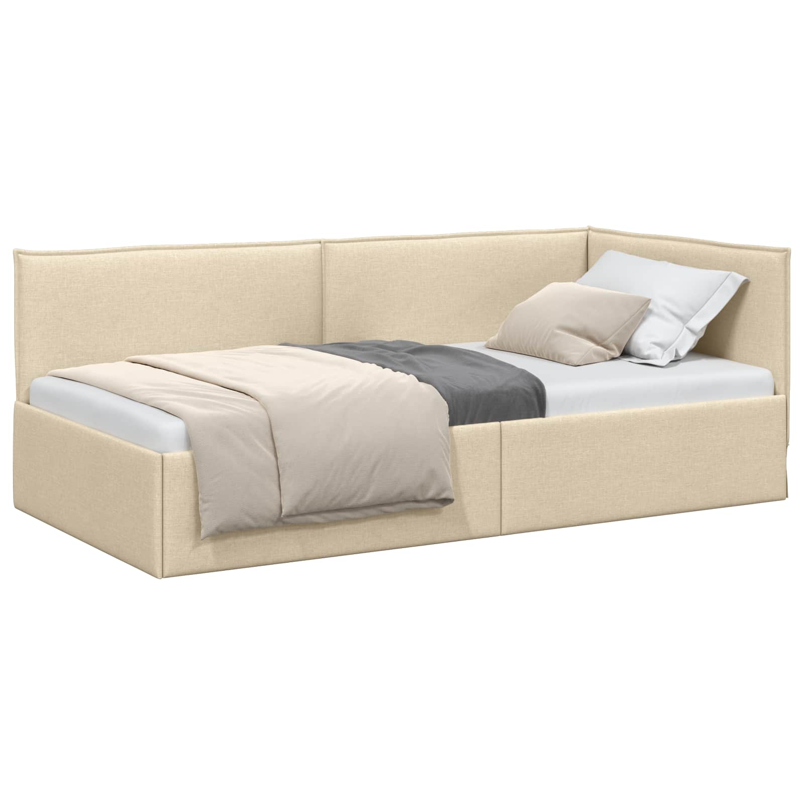 Estructura de cama en esquina Crema 80 x 200 cm tela