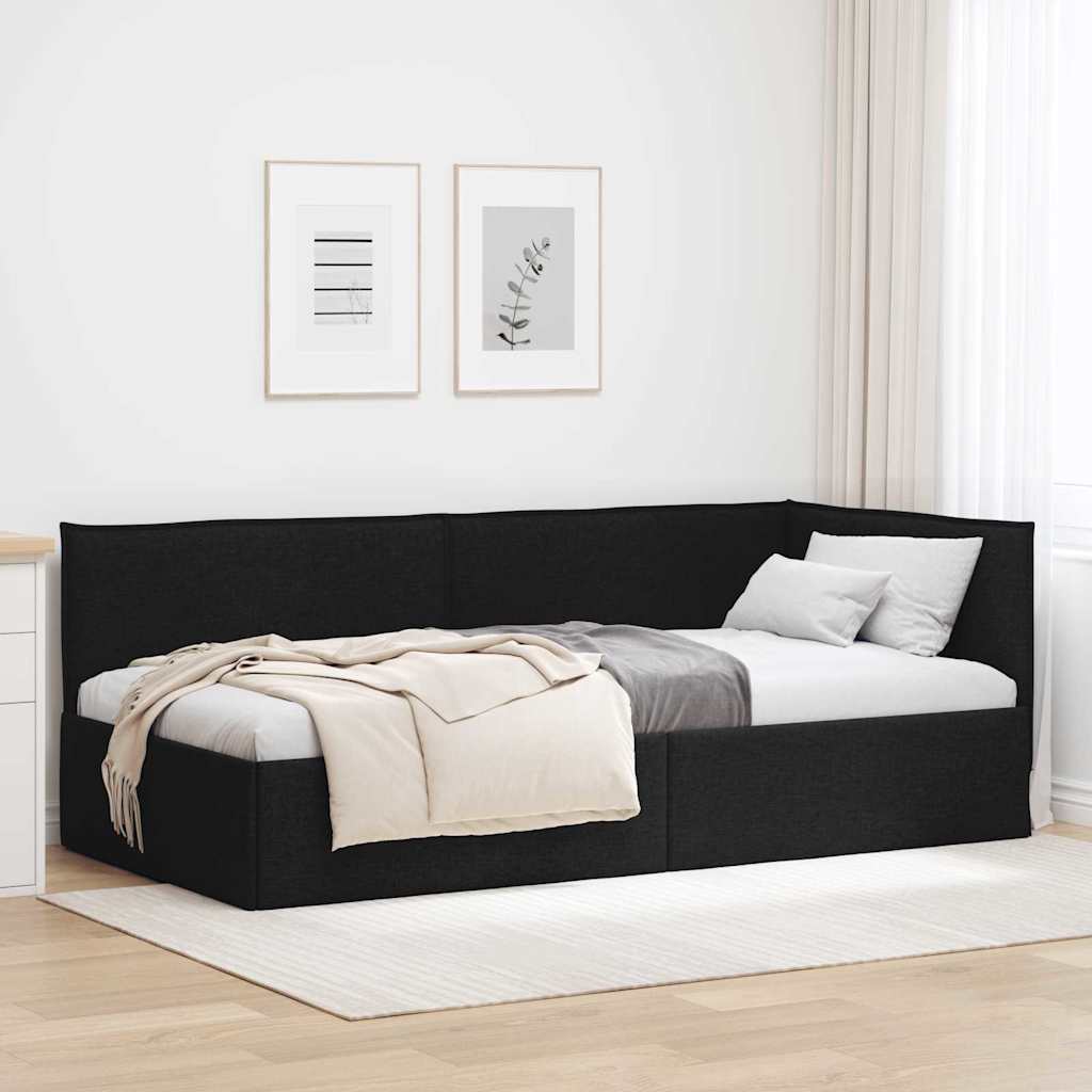 Estructura de cama en esquina Negro 90 x 190 cm tela