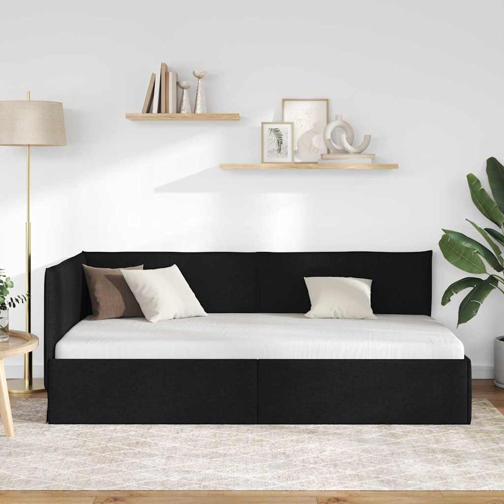 Estructura de cama en esquina Negro 90 x 190 cm tela