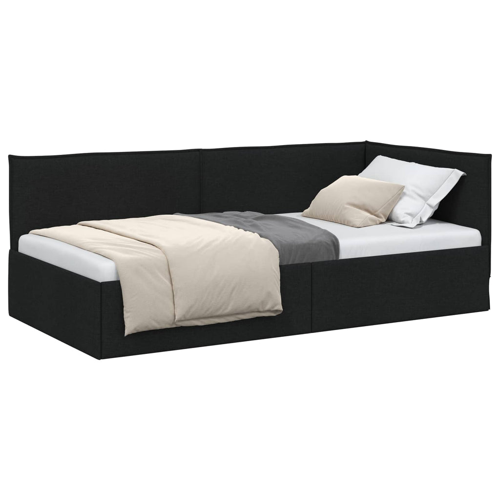 Estructura de cama en esquina Negro 90 x 190 cm tela