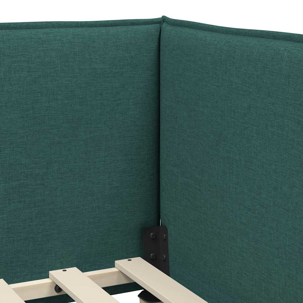 Estructura de cama en esquina Verde oscuro 90 x 190 cm tela