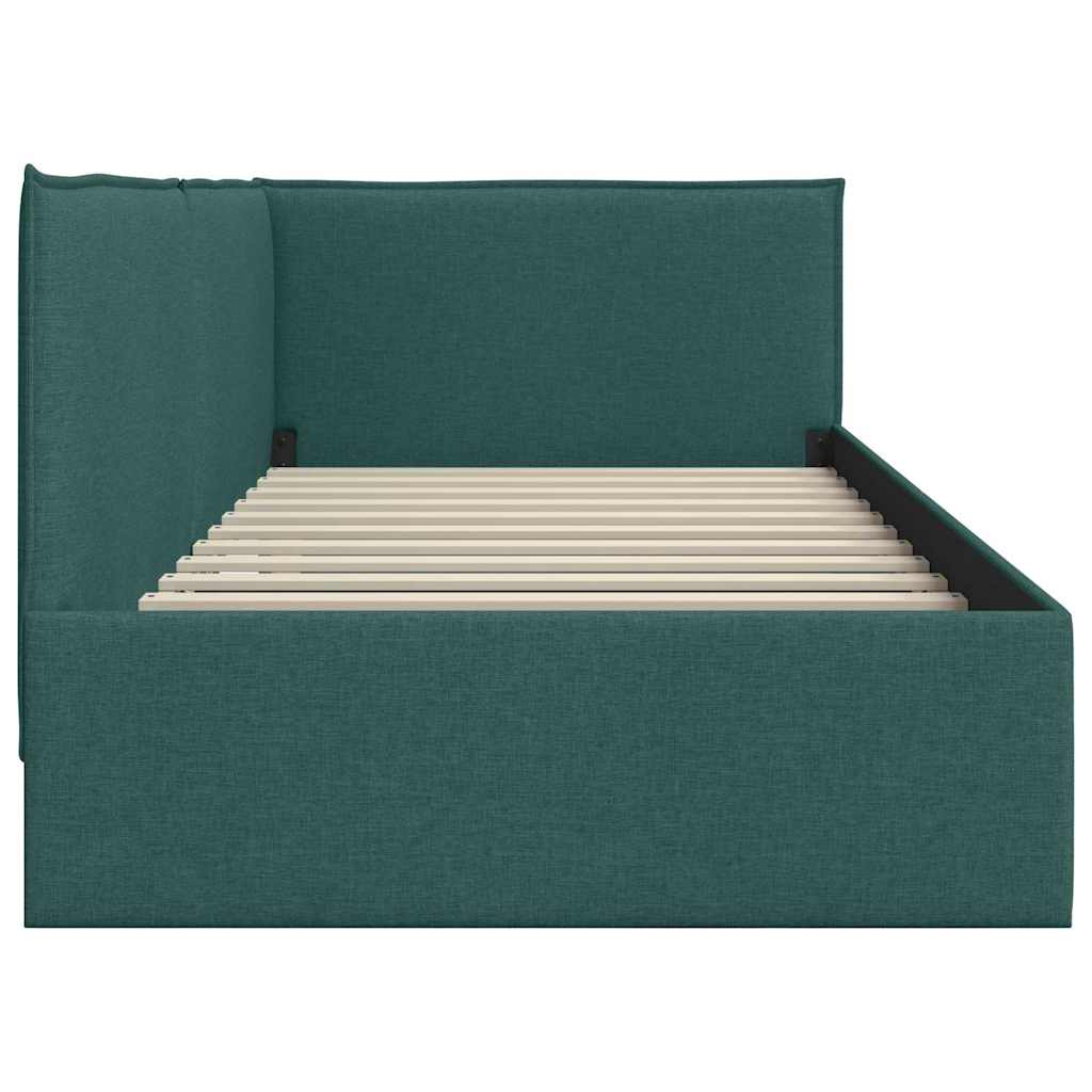 Estructura de cama en esquina Verde oscuro 90 x 190 cm tela
