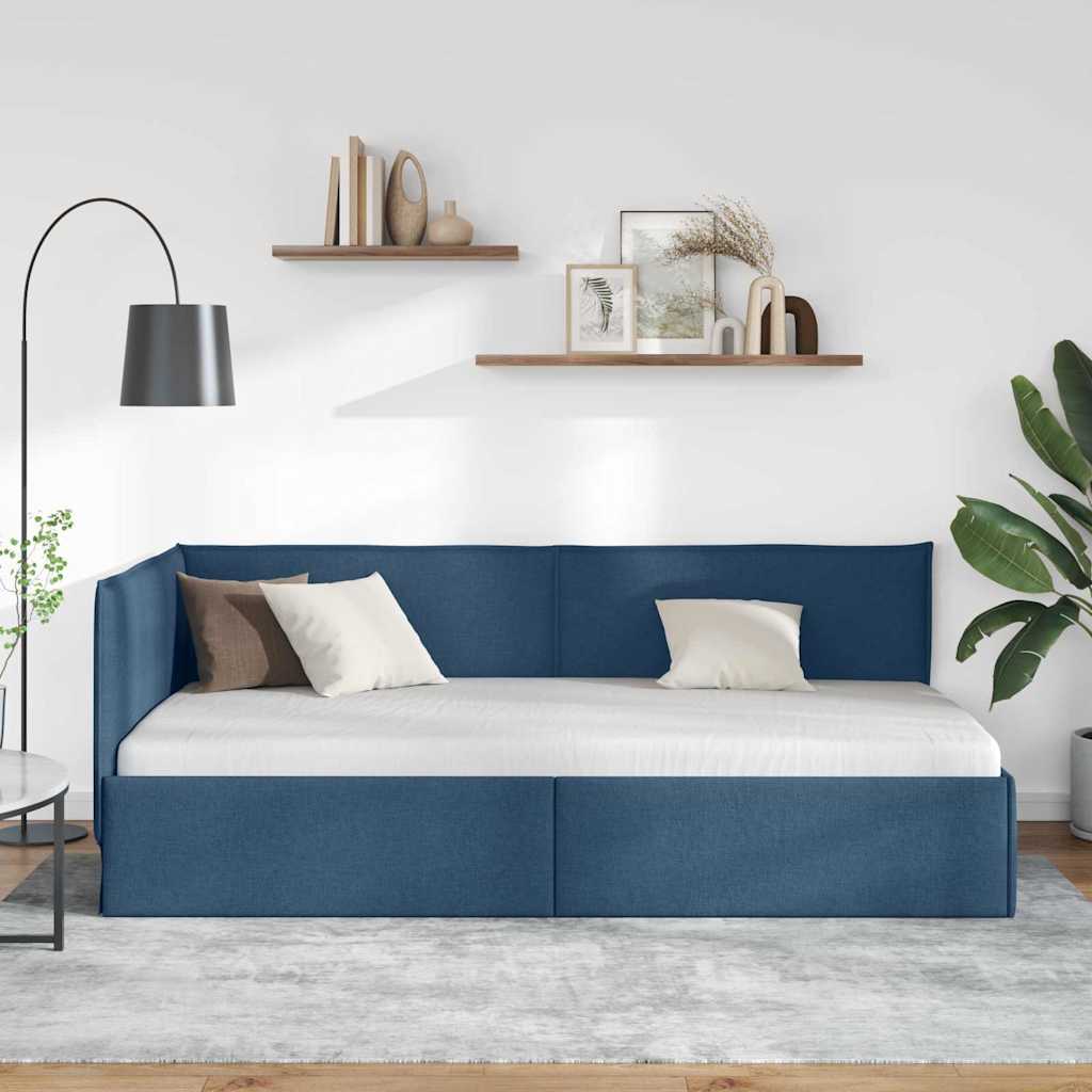Estructura de cama en esquina Azul 90 x 190 cm tela
