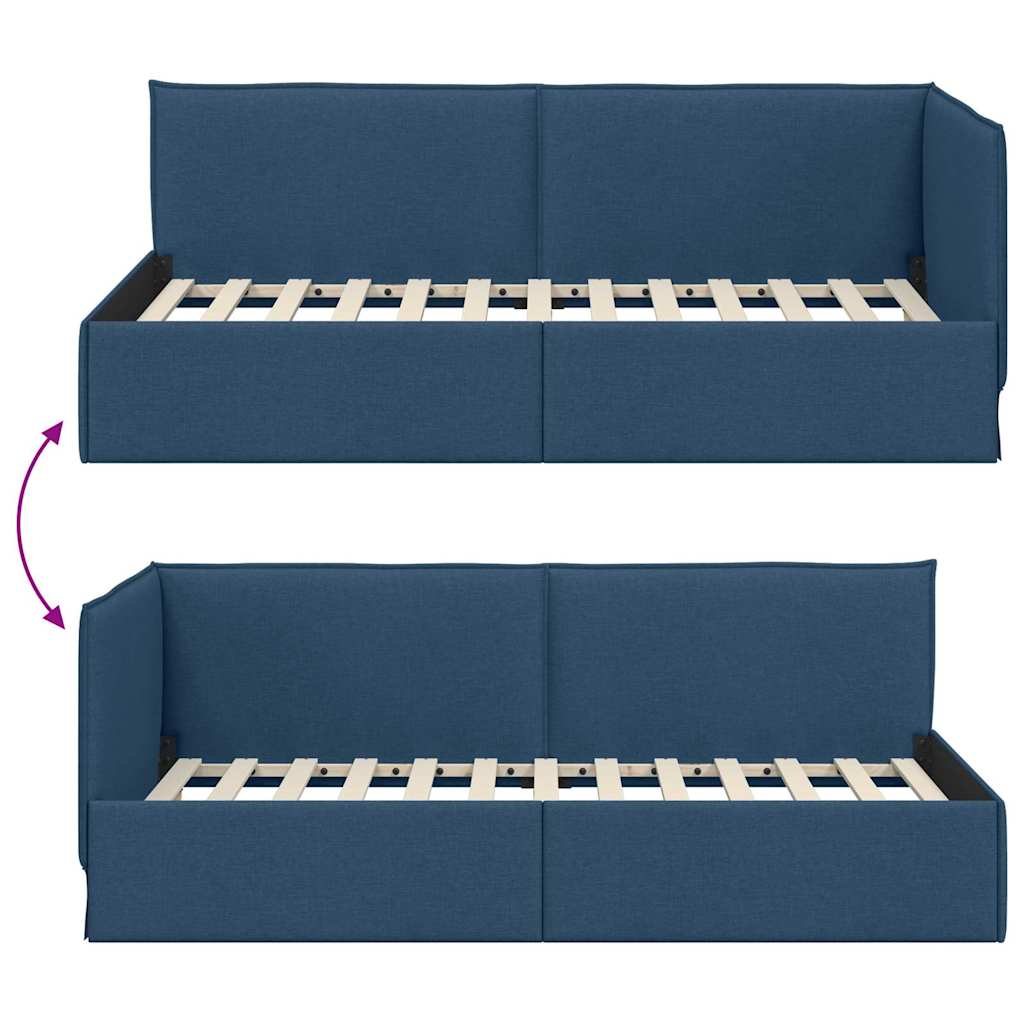 Estructura de cama en esquina Azul 90 x 190 cm tela