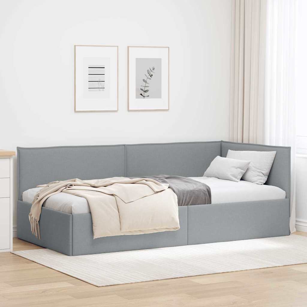 Estructura de cama en esquina Gris Claro 90 x 200 cm tela