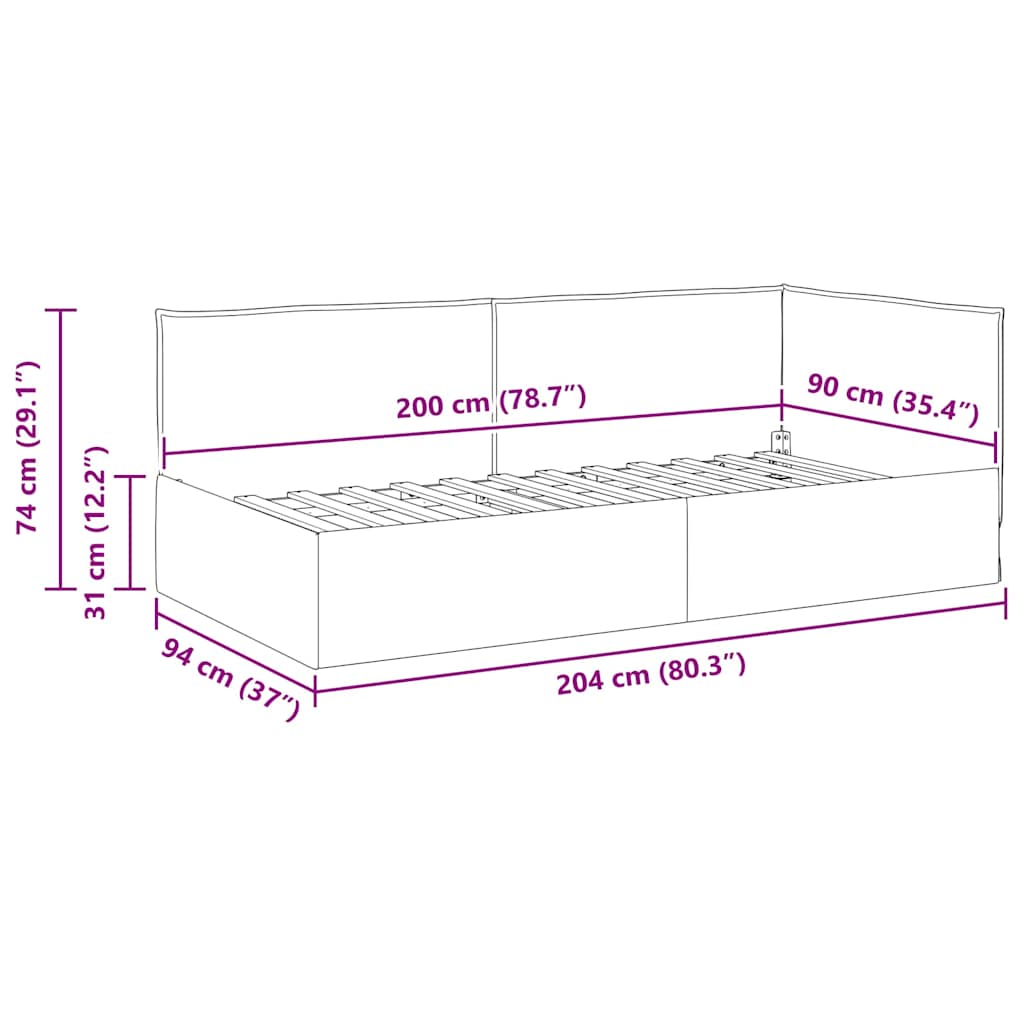 Estructura de cama en esquina Gris Claro 90 x 200 cm tela