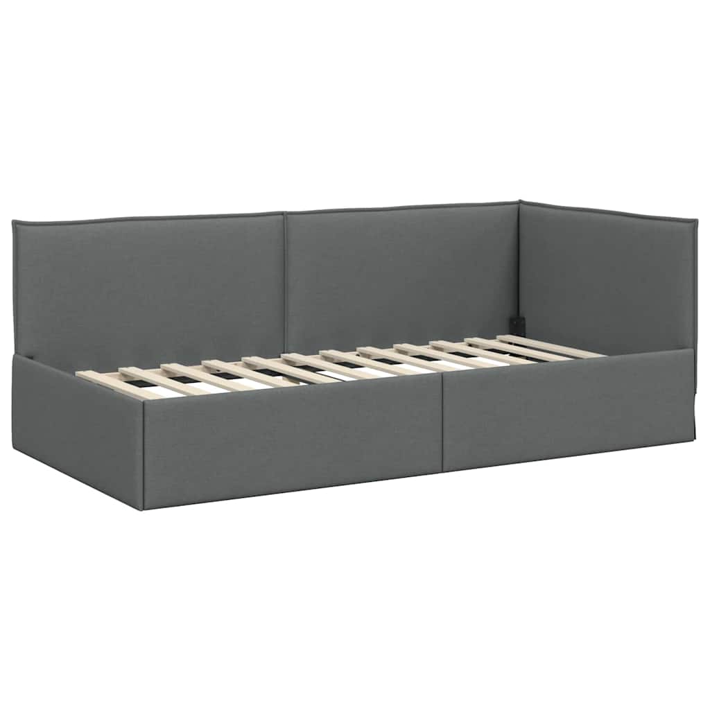Estructura de cama en esquina Gris oscuro 90 x 200 cm tela