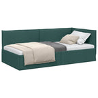 Estructura de cama en esquina Verde oscuro 90 x 200 cm tela