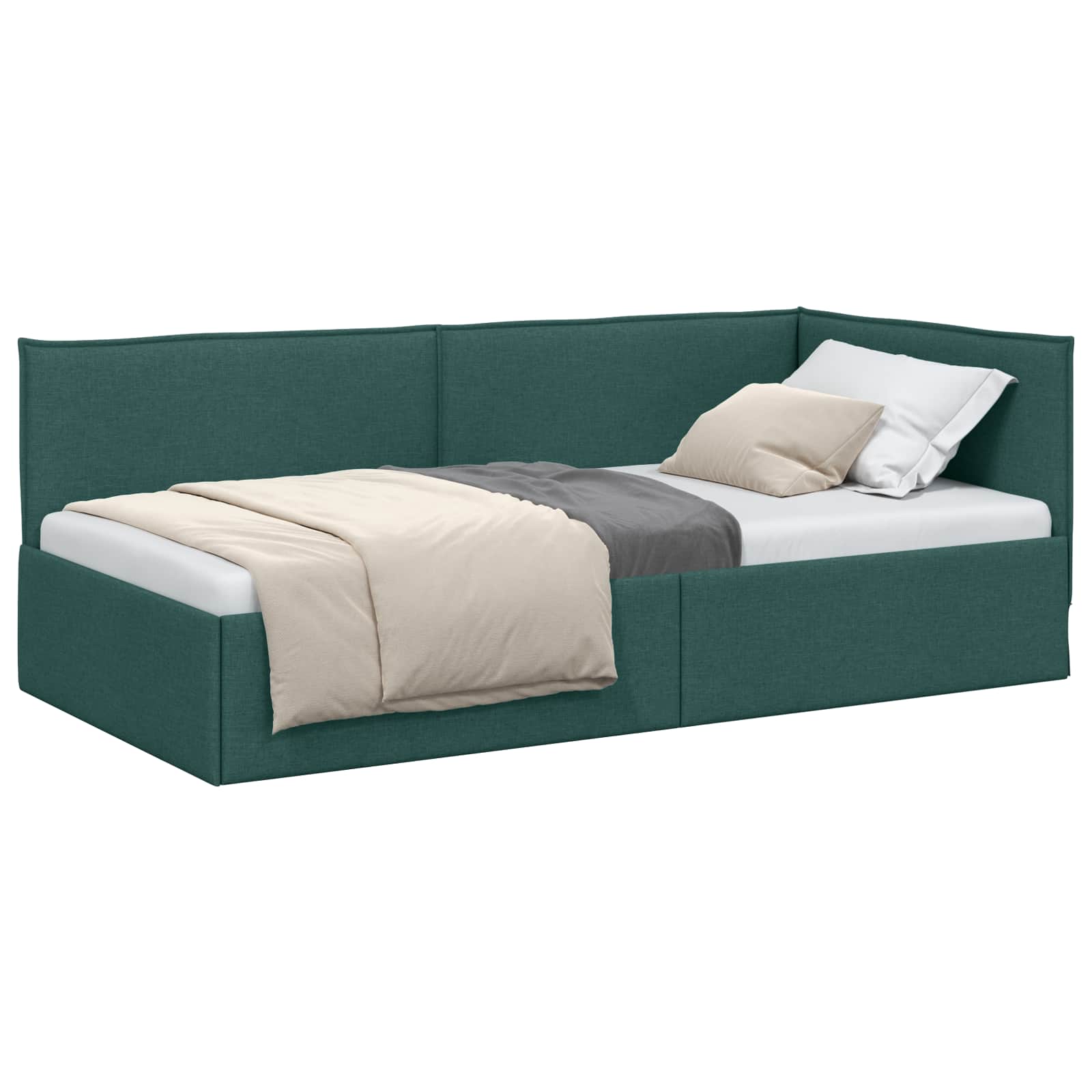 Estructura de cama en esquina Verde oscuro 90 x 200 cm tela