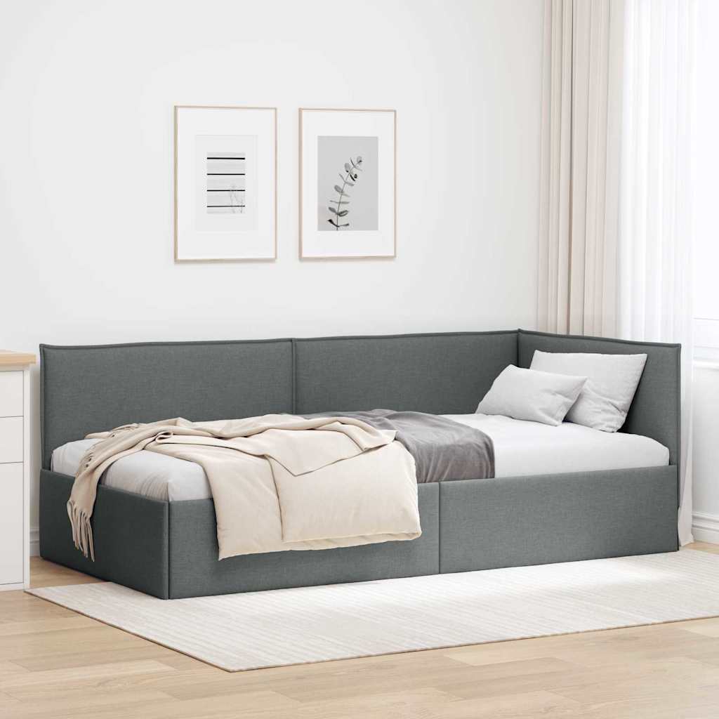 Estructura de cama en esquina Gris oscuro 100 x 200 cm tela