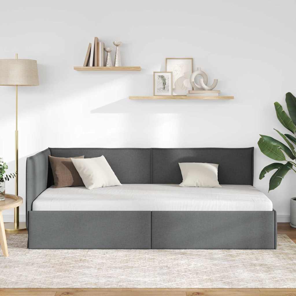 Estructura de cama en esquina Gris oscuro 100 x 200 cm tela
