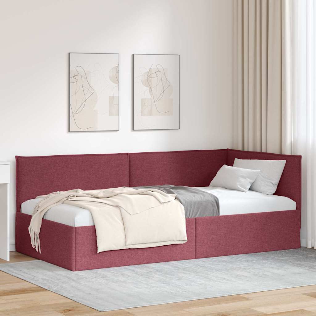 Estructura de cama en esquina Rojo vino 100 x 200 cm tela