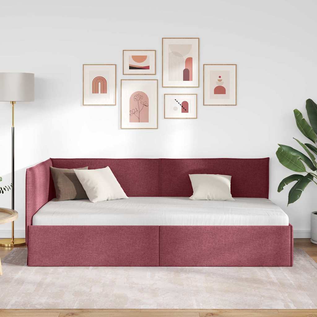 Estructura de cama en esquina Rojo vino 100 x 200 cm tela