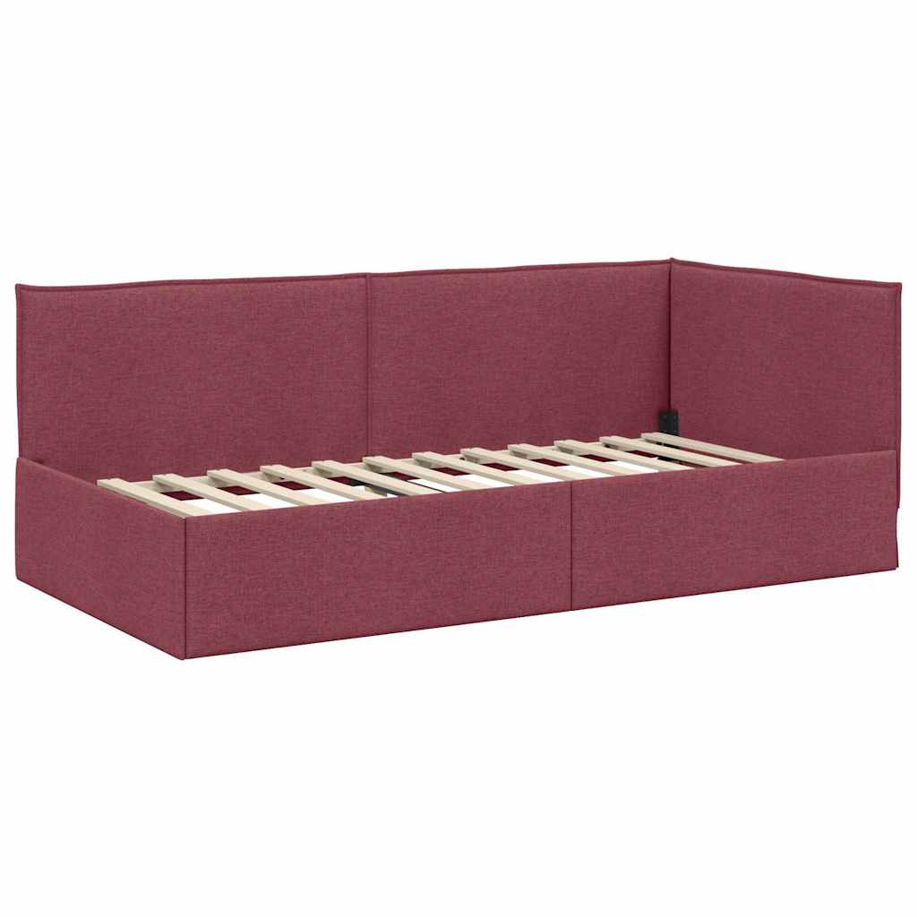 Estructura de cama en esquina Rojo vino 100 x 200 cm tela