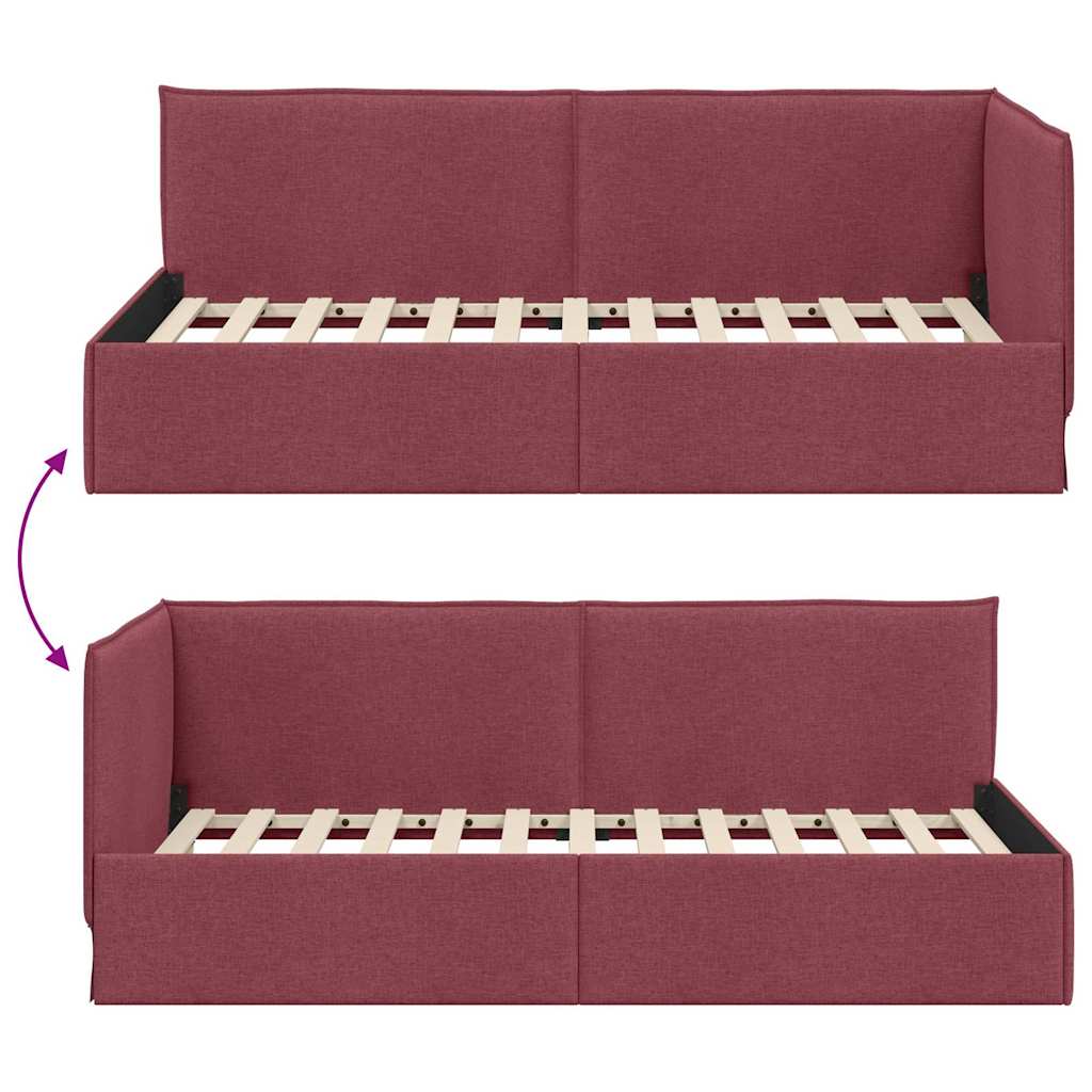Estructura de cama en esquina Rojo vino 100 x 200 cm tela