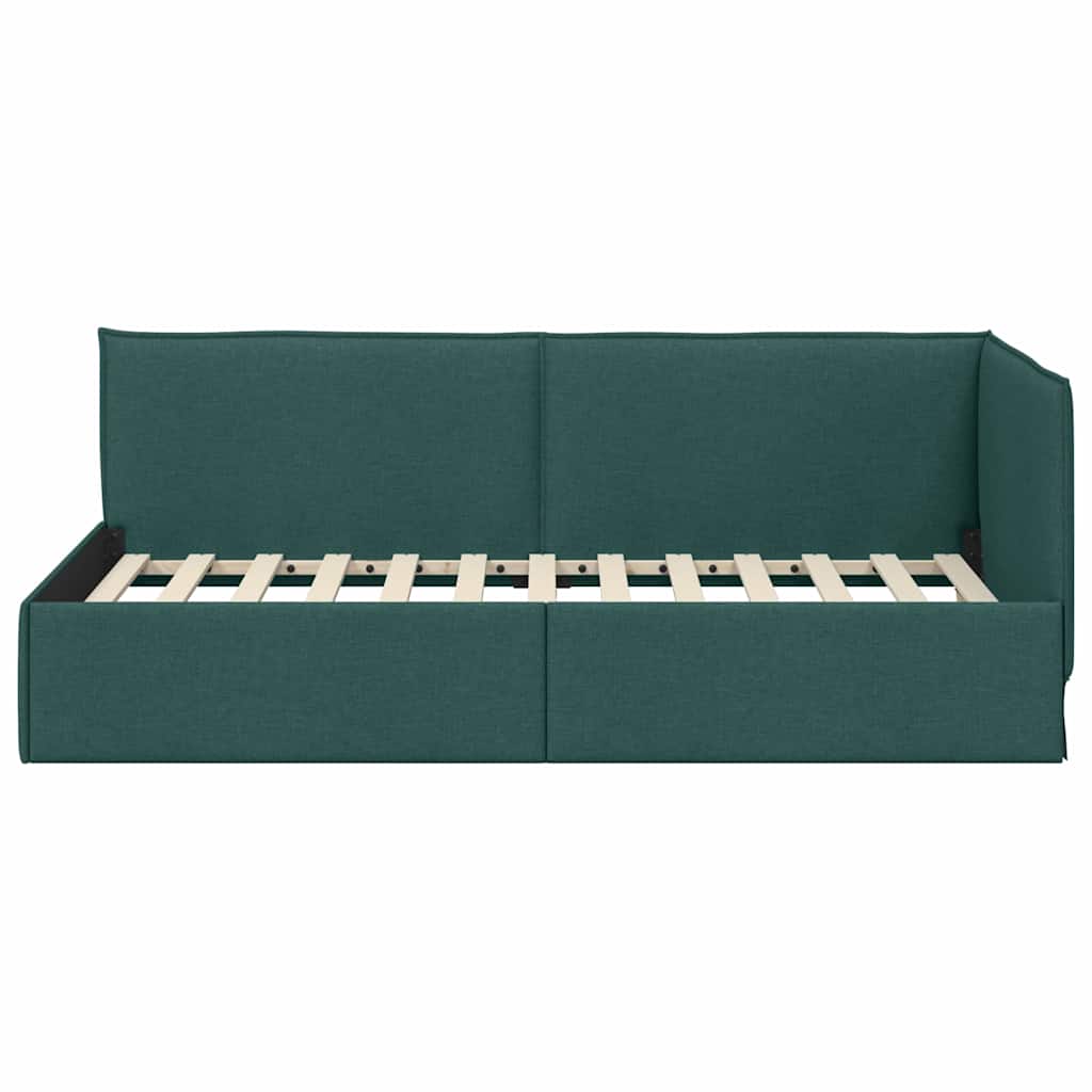 Estructura de cama en esquina Verde oscuro 100 x 200 cm tela