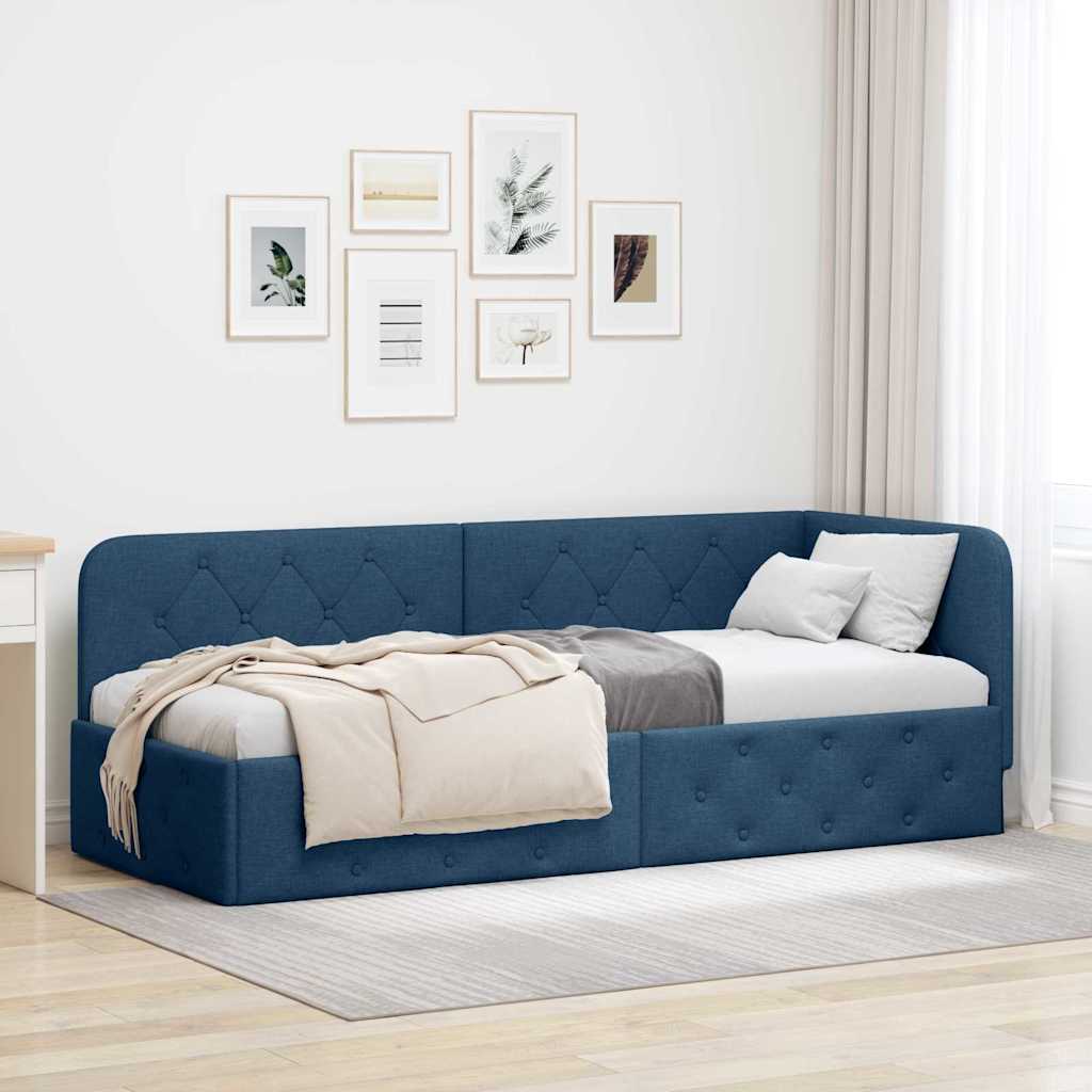 Estrutura de cama de canto azul 100 x 200 cm tecido