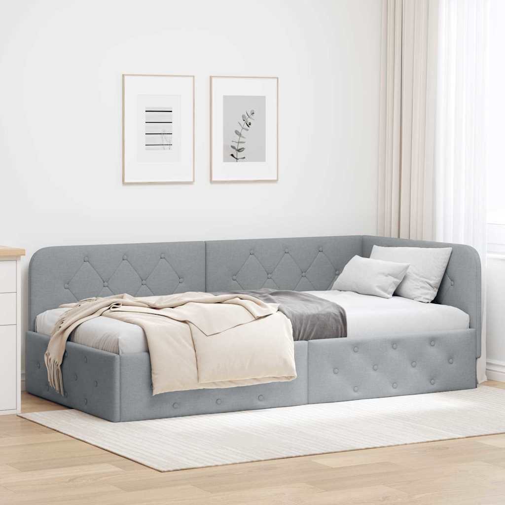 Estrutura de cama de canto azul 100 x 200 cm tecido