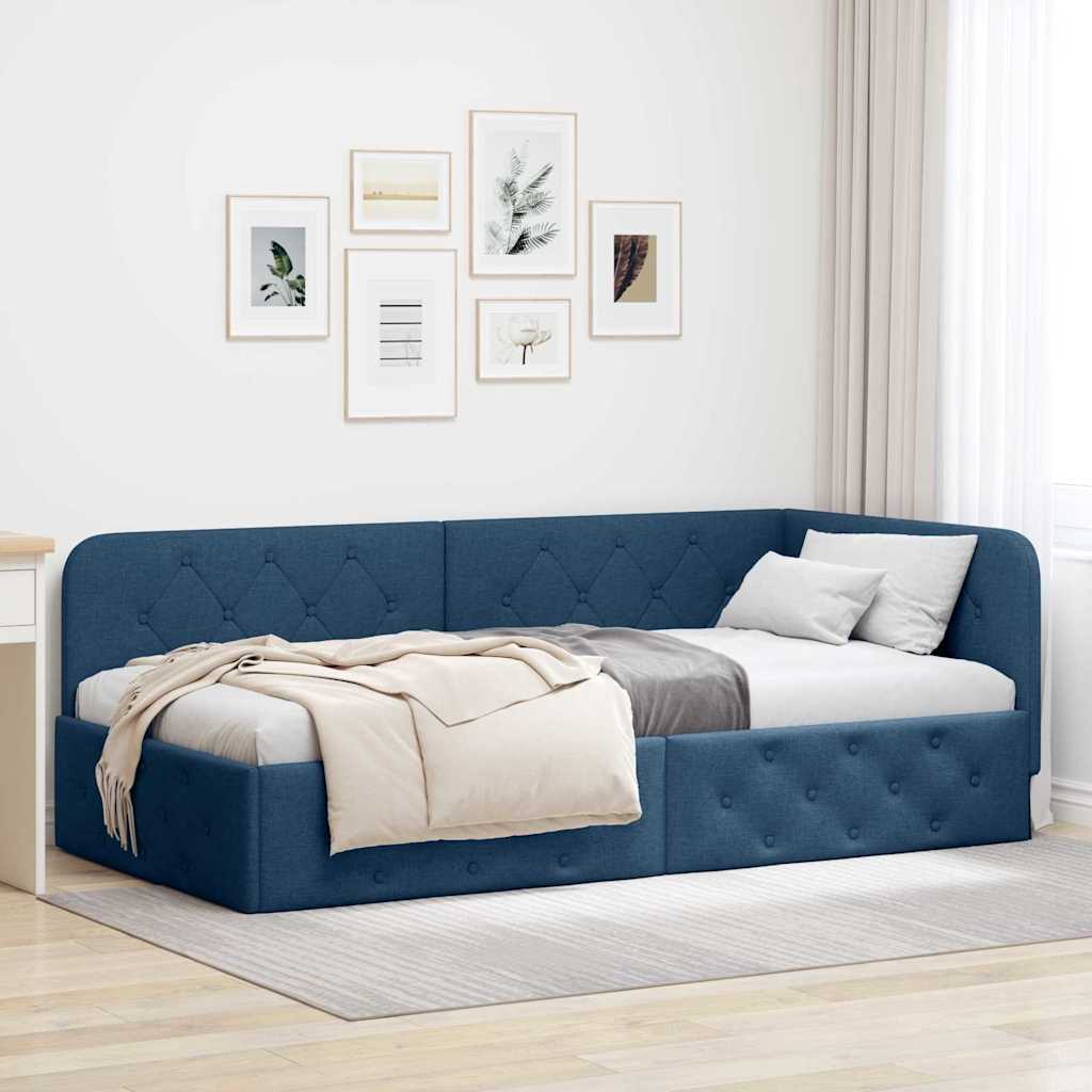 Estrutura de cama de canto azul 100 x 200 cm tecido