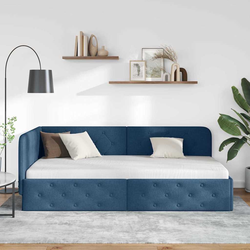 Estructura de cama en esquina Azul 100 x 200 cm tela
