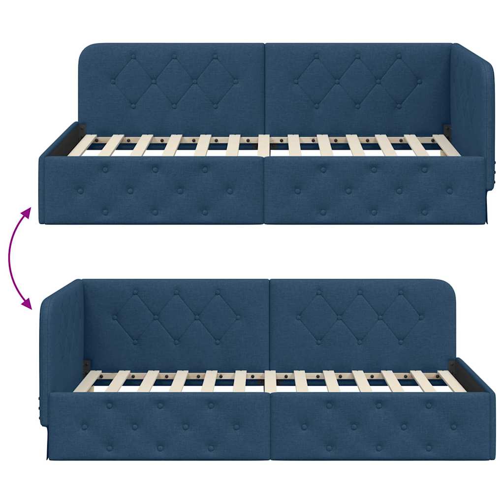 Estructura de cama en esquina Azul 100 x 200 cm tela