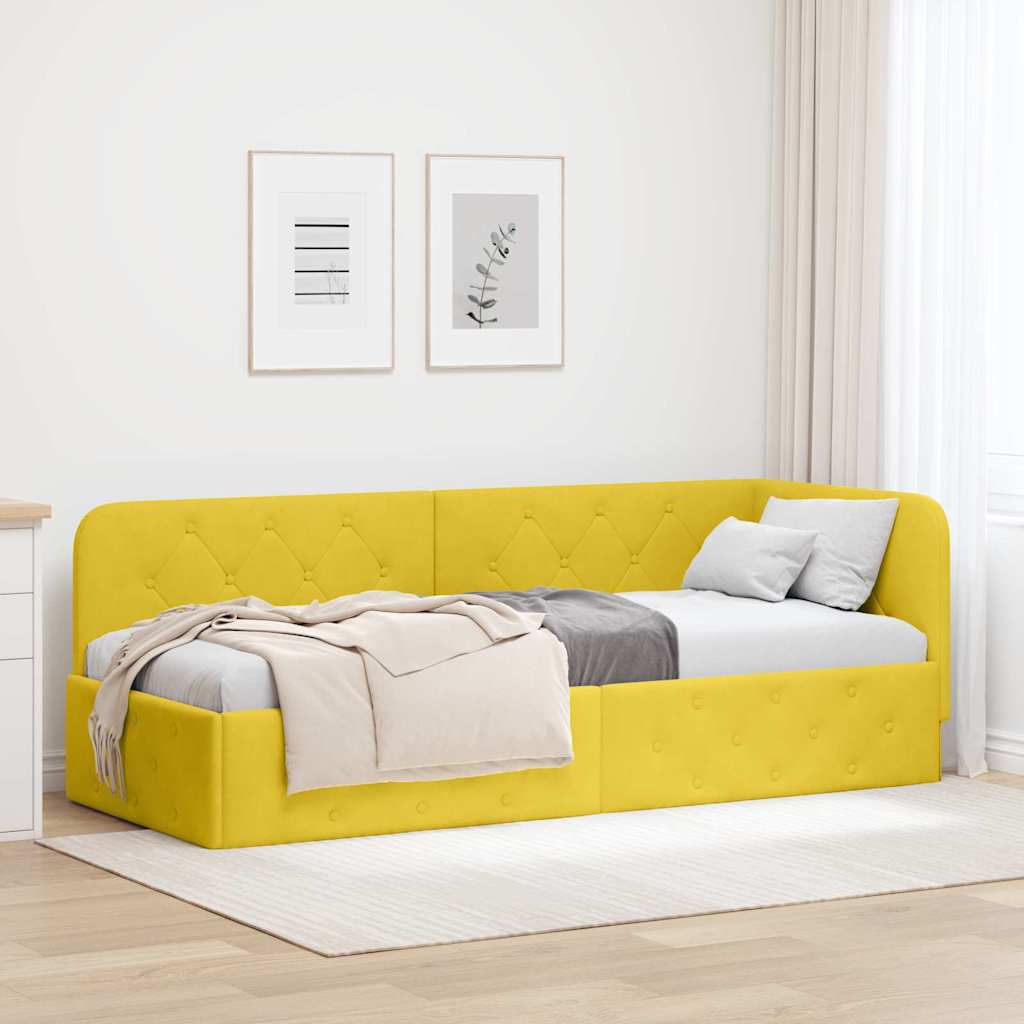 Estrutura de Cama de Canto Amarelo 100 x 200 cm Veludo