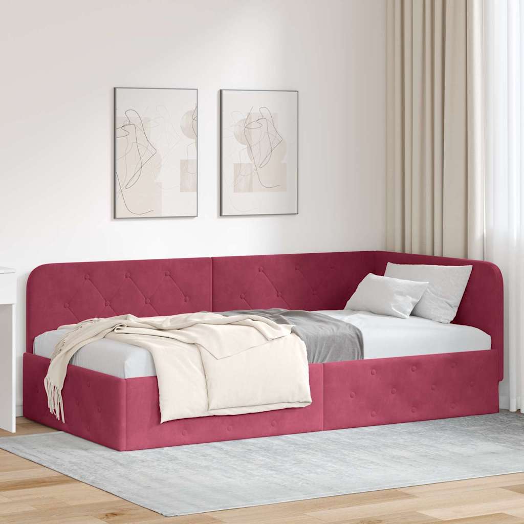 Estrutura de Cama de Canto Amarelo 100 x 200 cm Veludo