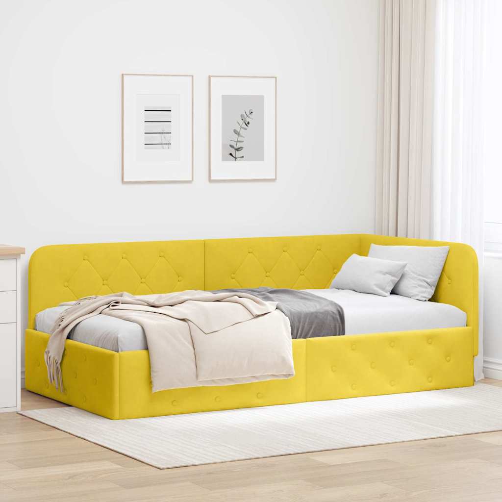 Estrutura de Cama de Canto Amarelo 100 x 200 cm Veludo