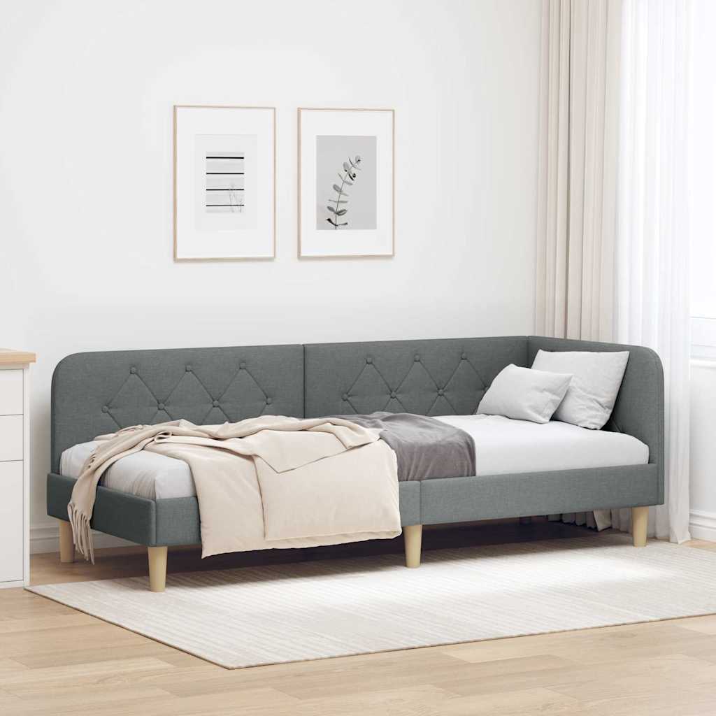 Estructura de cama en esquina Gris oscuro 80 x 200 cm tela