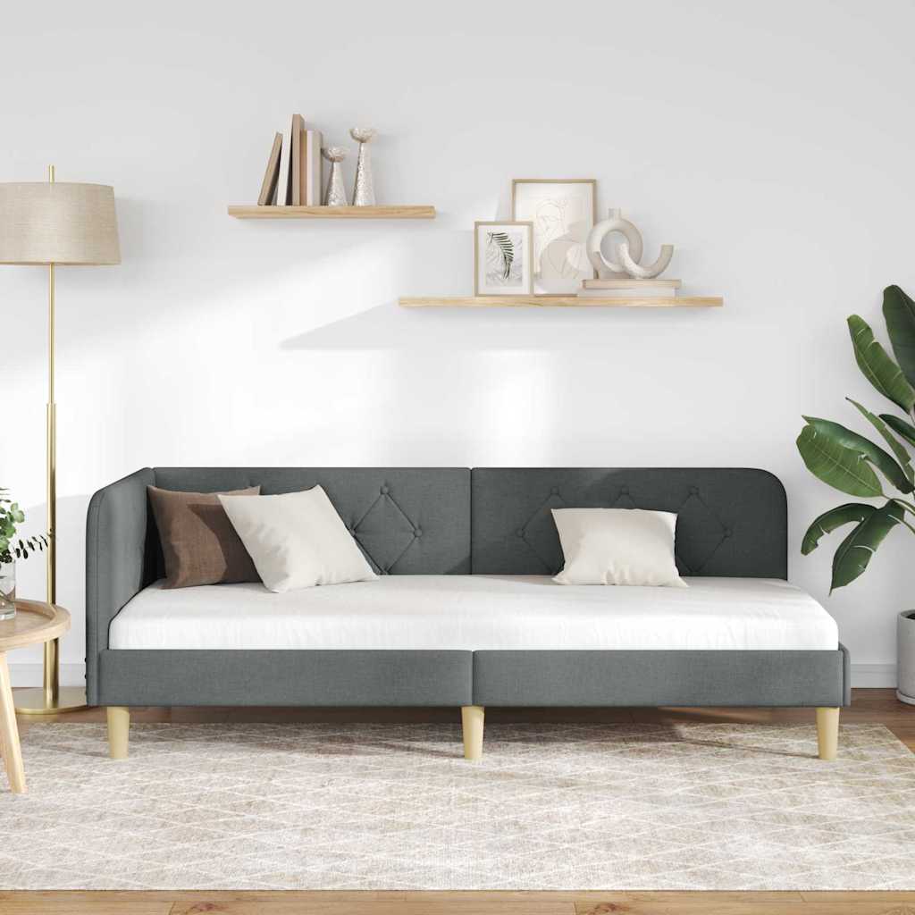 Estructura de cama en esquina Gris oscuro 80 x 200 cm tela