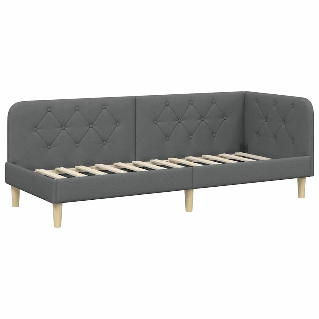 Estructura de cama en esquina Gris oscuro 80 x 200 cm tela