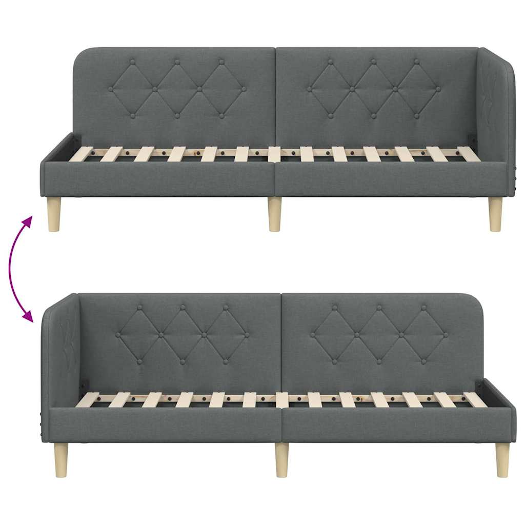 Estructura de cama en esquina Gris oscuro 80 x 200 cm tela
