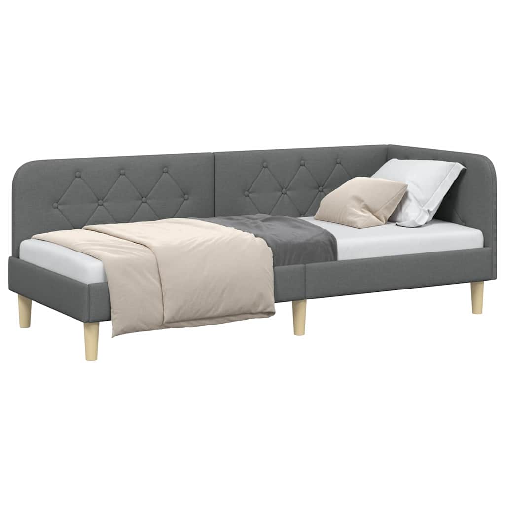 Estructura de cama en esquina Gris oscuro 80 x 200 cm tela