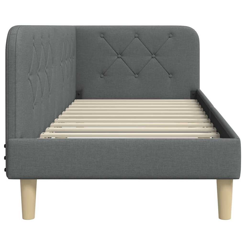 Estructura de cama en esquina Gris oscuro 80 x 200 cm tela