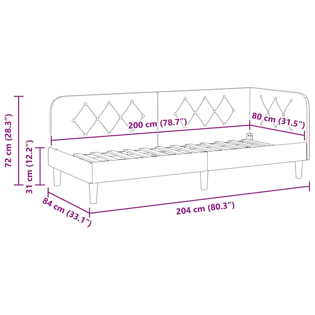 Estructura de cama en esquina Gris oscuro 80 x 200 cm tela
