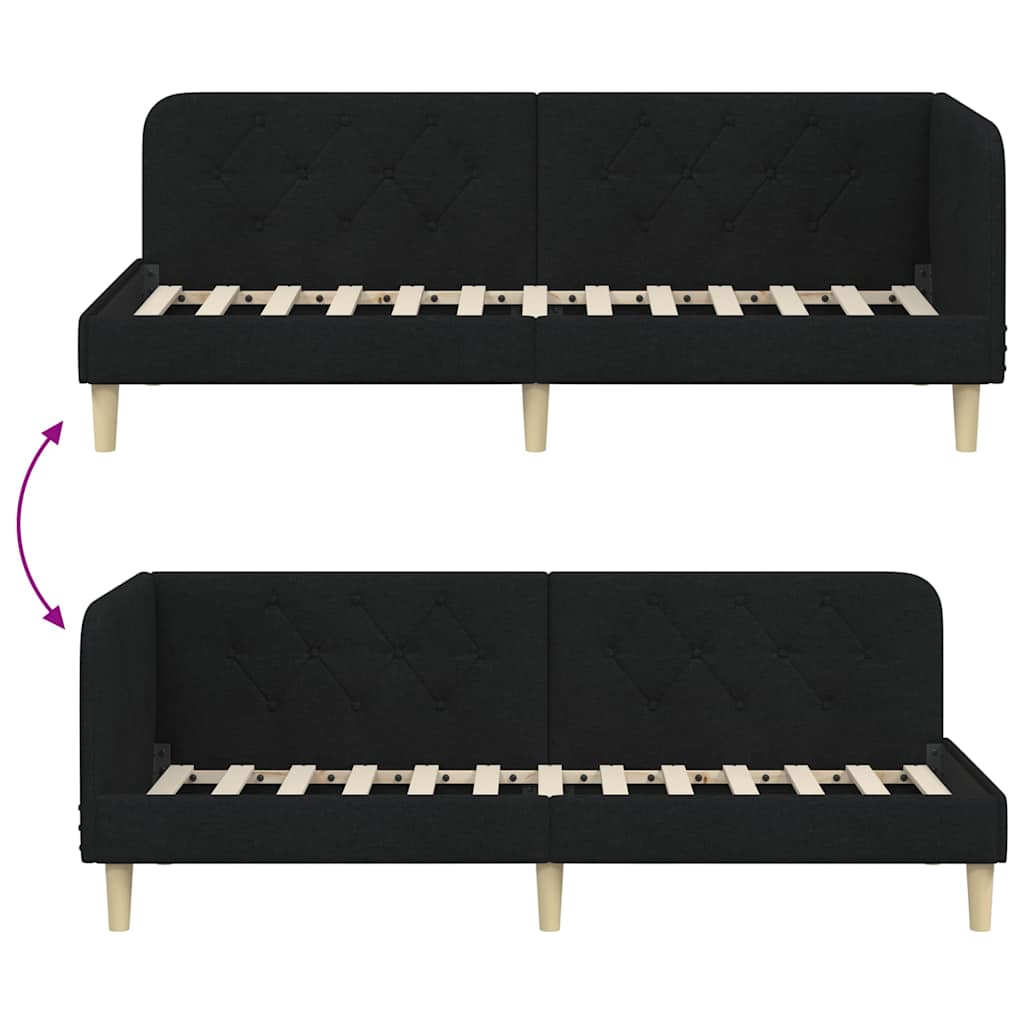 Estructura de cama en esquina Negro 80 x 200 cm tela