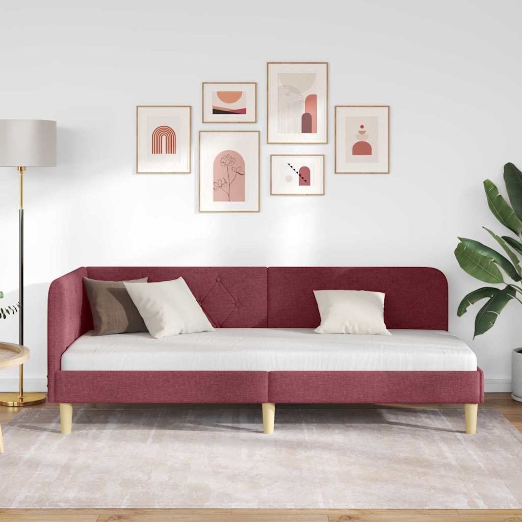 Estructura de cama en esquina Rojo vino 80 x 200 cm tela