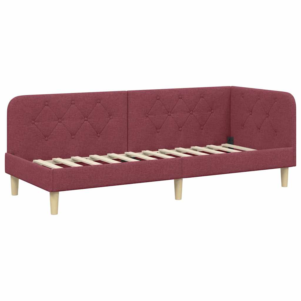 Estructura de cama en esquina Rojo vino 80 x 200 cm tela
