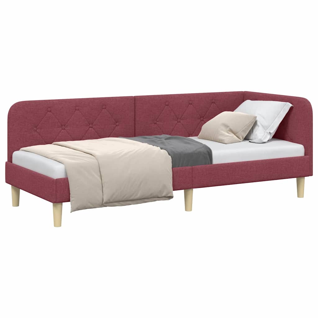Estructura de cama en esquina Rojo vino 80 x 200 cm tela