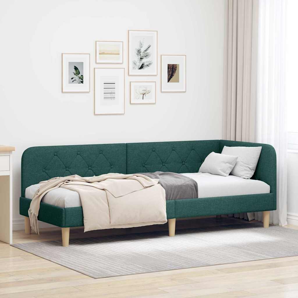 Estructura de cama en esquina Verde oscuro 80 x 200 cm tela