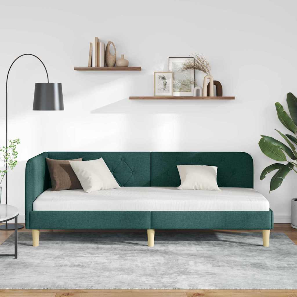 Estructura de cama en esquina Verde oscuro 80 x 200 cm tela