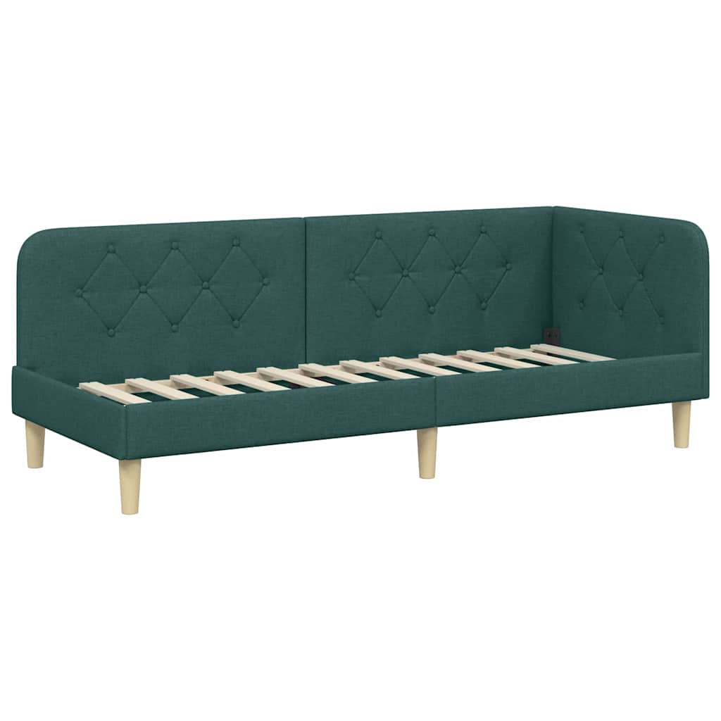 Estructura de cama en esquina Verde oscuro 80 x 200 cm tela