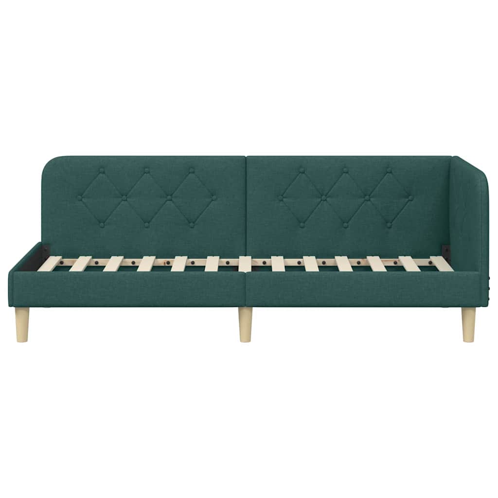 Estructura de cama en esquina Verde oscuro 80 x 200 cm tela