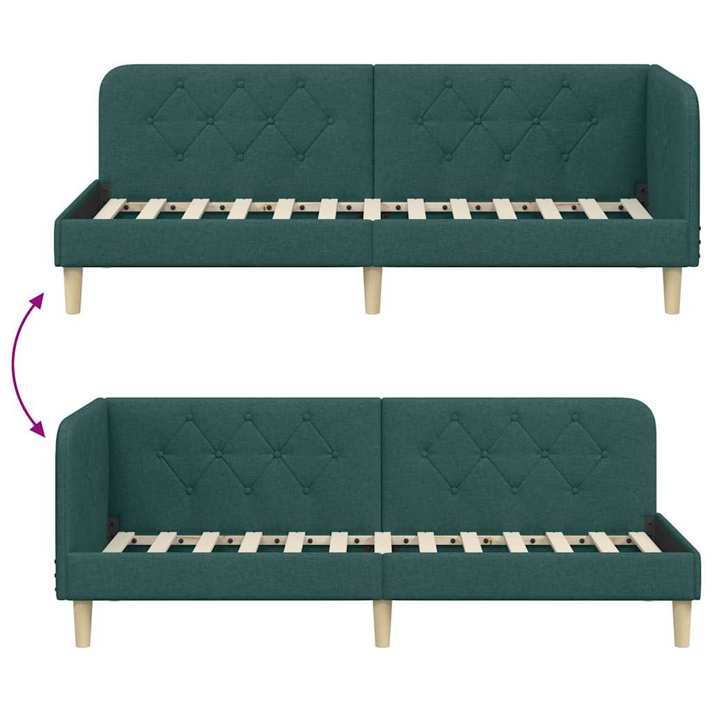 Estructura de cama en esquina Verde oscuro 80 x 200 cm tela