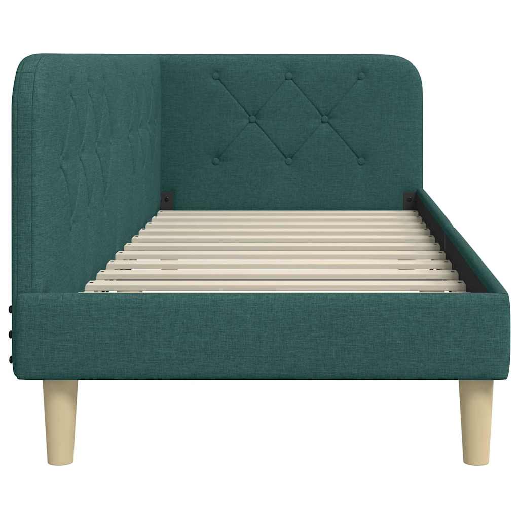Estructura de cama en esquina Verde oscuro 80 x 200 cm tela