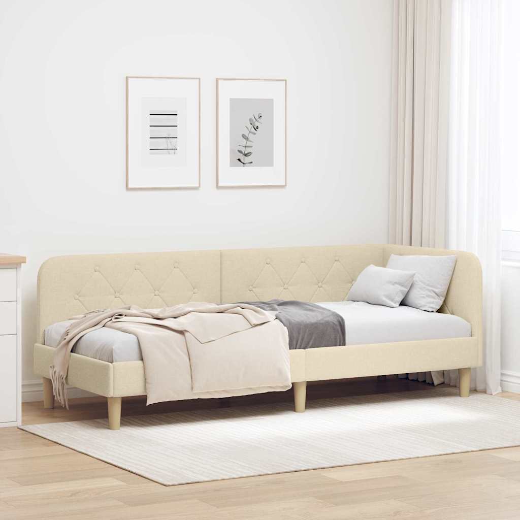 Estructura de cama en esquina Crema 80 x 200 cm tela