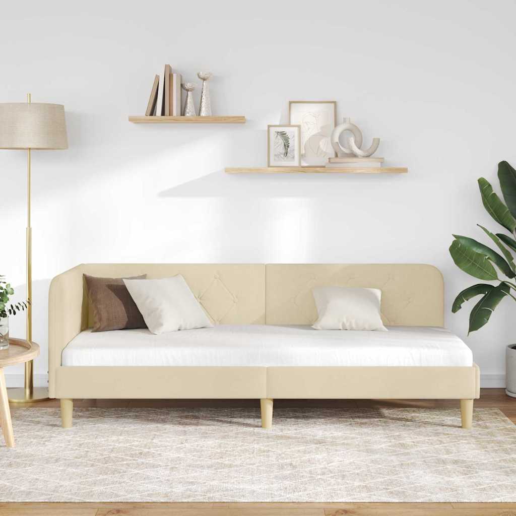 Estructura de cama en esquina Crema 80 x 200 cm tela