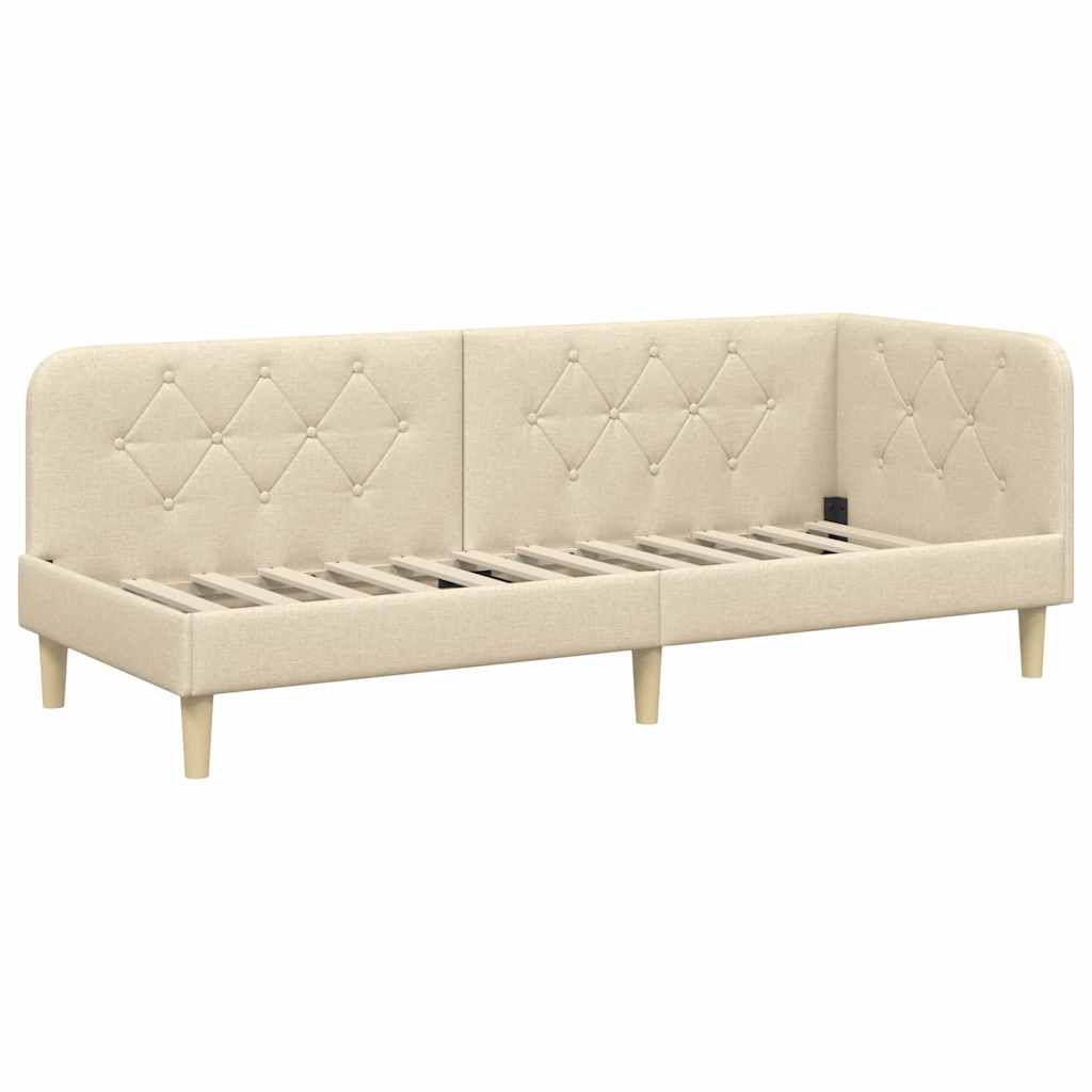Estructura de cama en esquina Crema 80 x 200 cm tela
